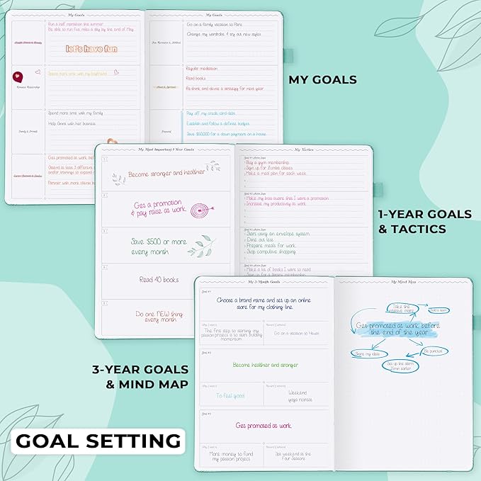 GoGirl Planner PRO Schedule - Undated Planner with Hourly Time Slots, Monthly, Weekly & Daily Organizer, Appointment Book for time Management, 7"x10" Hardcover, Lasts 1 Year - Turquoise