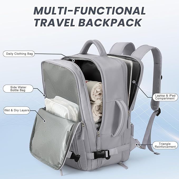 Beraliy Large Travel Backpack, Ailrline Approved Personal Item Bag, 17.3 Inch Laptop Backpack, 40L Carry On Travel Bag, Hiking Backpack, Casual Backpack, Dark Grey