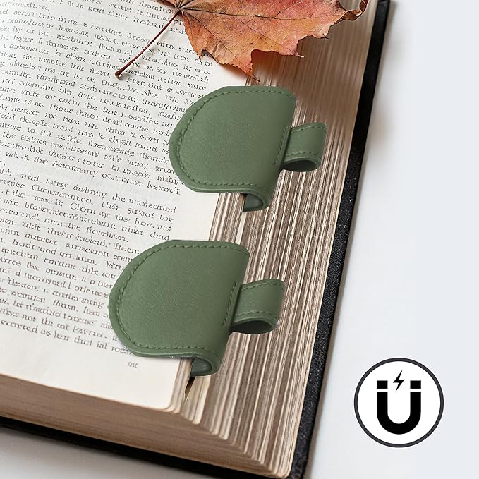 Magnetic Pen Loop Holder, Pencil Holder for Notebooks, Journals, Calendars, PU Leather 3 Pack, Green