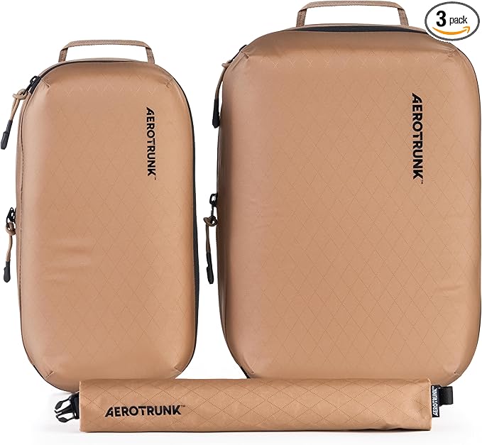 Aerotrunk Ultralight Compression Packing Cubes - Lightweight Travel Organizers for Suitcases and Luggage (3-Pack, Mocha)