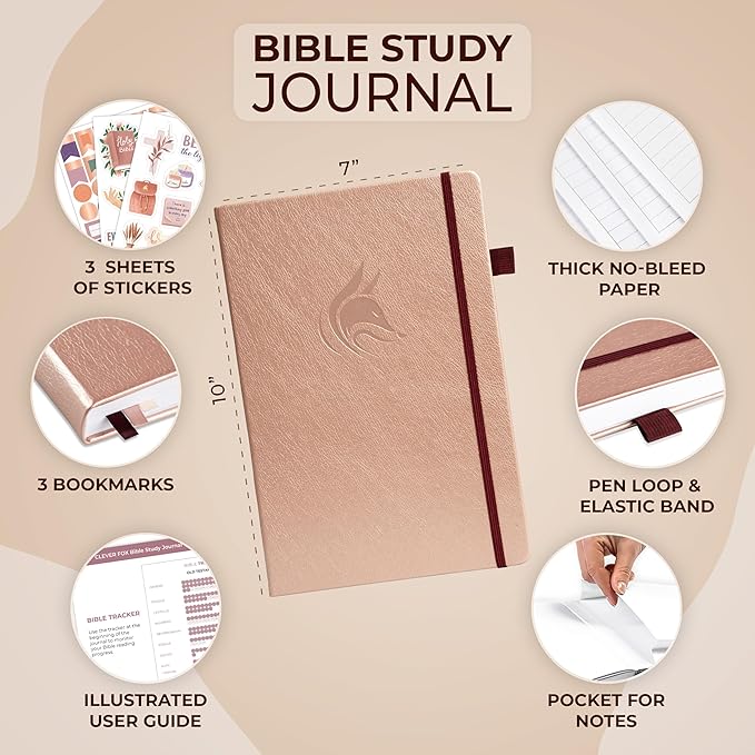 Clever Fox Bible Study Journal Large – Church Notes Notebook – Note Taking & Journaling Kit – Faith Based Religious Accessories, 7x10” (Rose Gold)