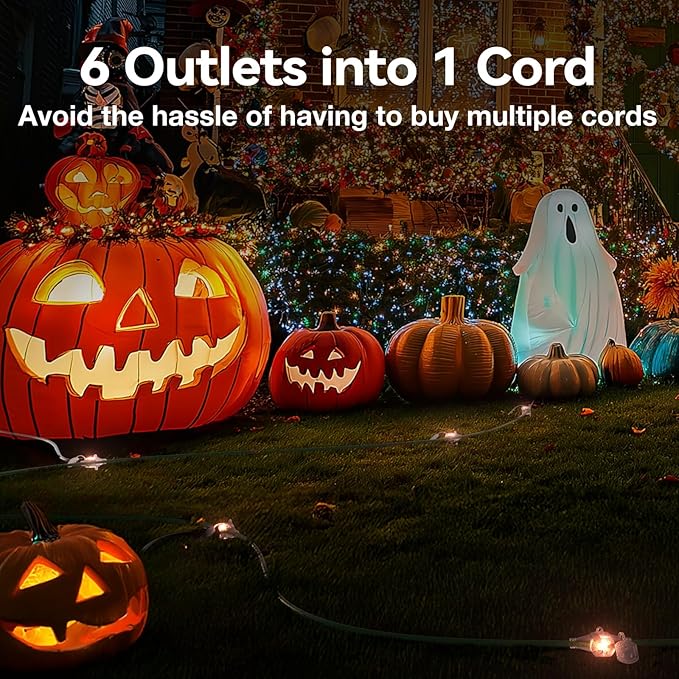 addlon 100FT 12 Outlet Outdoor Extension Cord, Green 16/3 SJTW Weatherproof Power Strip with Indicator Lights for Halloween Christmas Decorations,ETL Listed