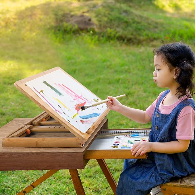 Drawing Table Nnewvante Laptop Desk Adjustable Drafting Desk Foldable Bamboo Bed Tray with Tablet Slot for Adult Kids, Large