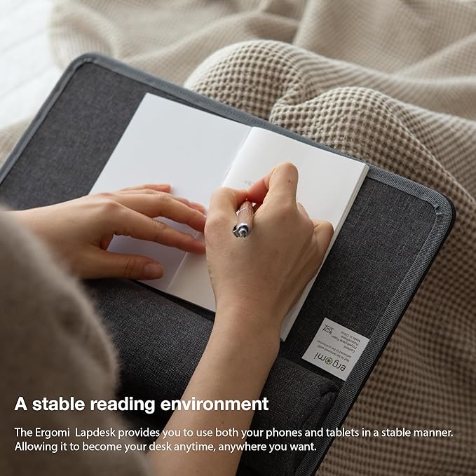 Lap Desk with Soft Cushion and Wrist Rest – Portable Laptop Desk for Bed, Couch & Home Office, PU Surface Tray with Handle for 15.6 inch Laptop (Medium, Black)