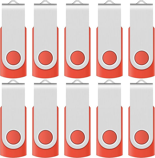 Enfain Red USB Flash Drive 16GB USB2.0 Memory Stick 10 PCS Thumb Drive Bulk Jump Drive Zip Drives, with Led Indicator, Plus 12 Removable Mark Labels (16 GB, Red, 10 Pack)