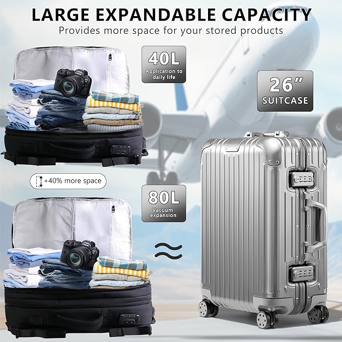 Vacuum Backpack Travel,80L Exapandable Air Compression System,Water Resistant & TSA Anti Theft,Strong Sealing,Available for boarding, Ideal for Travel/Laptop, Black(Vacuum Pump Included)