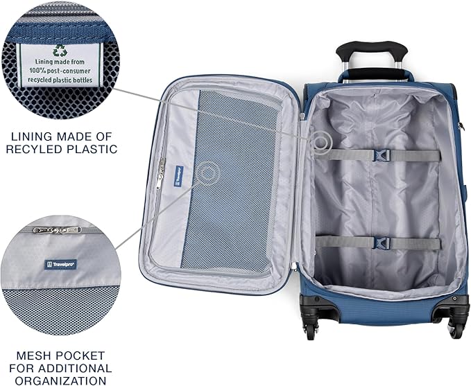 Travelpro Maxlite 5 Softside Expandable Carry on Luggage with 4 Spinner Wheels, Lightweight Suitcase, Men and Women, Ensign Blue, Compact Carry-on 20-Inch