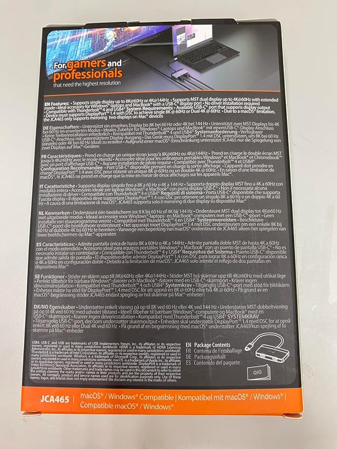 j5create 8K USB Type C to Dual HDMI Display Adapter - Single 8K60/4K144 or Dual 4K60 - Support MST Extended Mode, for Gamers and Professionals, Suitable for Windows Laptop (JCA465)