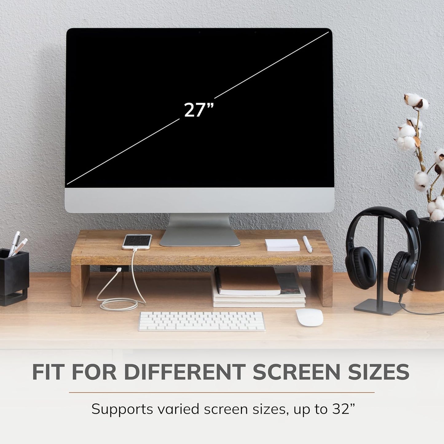 Anji Mountain Wooden Monitor Stand - Elegant Monitor Riser, Perfect Monitor Stand for Desk Organization, Durable Wood Construction monitor stands, Enhances Ergonomics and Workspace Efficiency,Natural