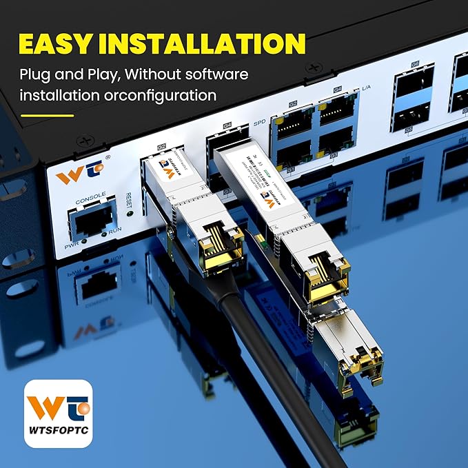 𝟴𝟬-𝗠𝗲𝘁𝗲𝗿 𝟭𝟬𝗚𝗕𝗮𝘀𝗲-𝗧 𝗦𝗙𝗣+ 𝘁𝗼 𝗥𝗝𝟰𝟱 𝗧𝗿𝗮𝗻𝘀𝗰𝗲𝗶𝘃𝗲𝗿,max1.9 Watts,CAT.6a Copper Transceiver, Auto-Negotiation SFP+ Ethernet Module, for Cisco SFP-10G-T-X, Netgear and More