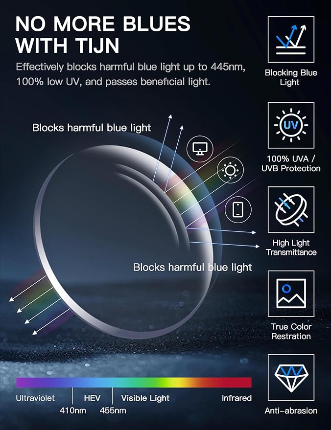 TIJN Blue Light Blocking Glasses for Women Men Clear Frame Square Nerd Eyeglasses Anti Blue Ray Computer Screen Glasses