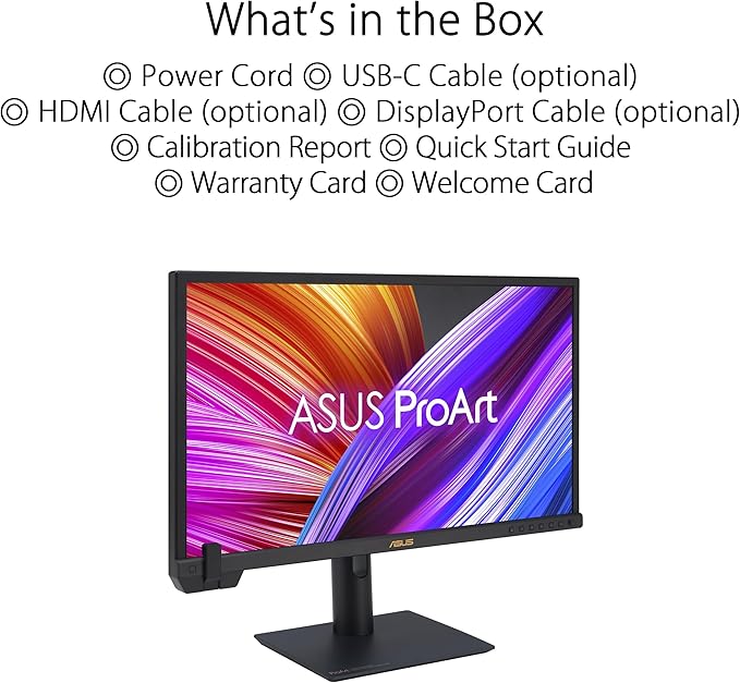 ASUS ProArt Display 24” 4K 12G-SDI HLG Professional Monitor (PA24US) - IPS, UHD (3840 x 2160), 99% Adobe RGB, 95% DCI-P3, ΔE < 1, USB-C, Built-in Motorized Colorimeter, Calman Ready, 3 Year Warranty
