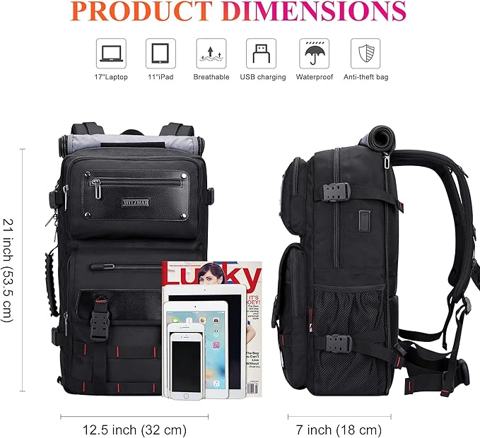 WITZMAN Carry On Travel Backpack for Men Duffle Bags Fit for 17 Inch Laptop Airline Approved Laptop Backpack(B685 Black)