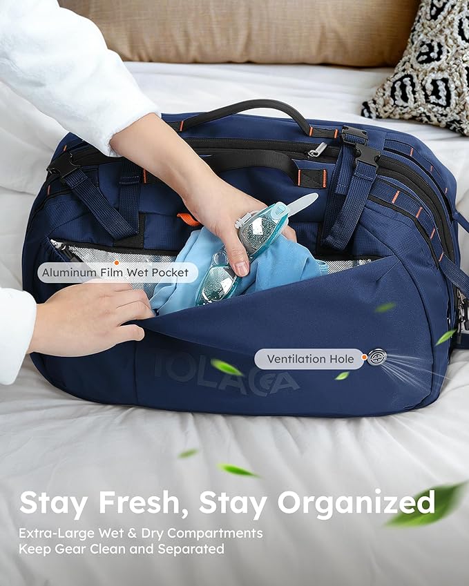 Tolaccea Travel Laptop Backpack, Large Carry on Backpack Flight Approved Convertible Duffle Luggage Bag Daypack Work Business Rucksack Fits 16" Laptop for Men Women 3 Carrying Ways, 40L-50L Expandable