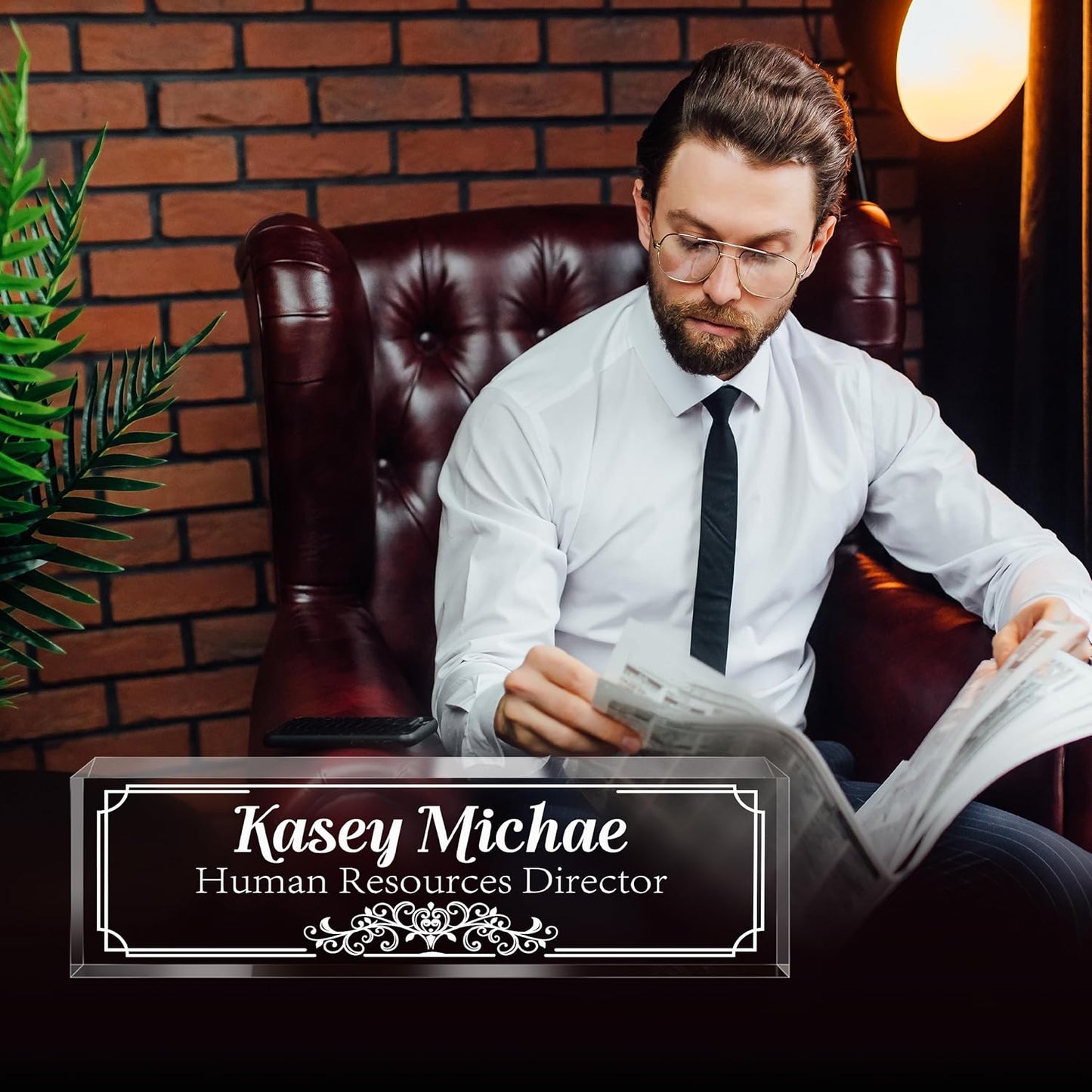 Personalized Name Plate for Desk - Custom Engraved Name Plates for Man - Boss Day Gifts for Boss - Acrylic Office Decor Appreciation Gifts for Teacher Nurse Coworker Social Worker (White Pattern)