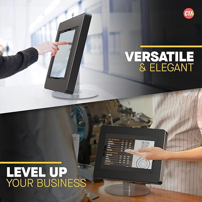 Locking iPad Wall Mount - CTA Anti-Theft Large Locking Tablet Enclosure w/ Key Lock and Interior Cable Routing for iPad Pro 12.9", Surface Pro 3, 4, 5, 6, 7, 8, X - Black - (PAD-PLWB)