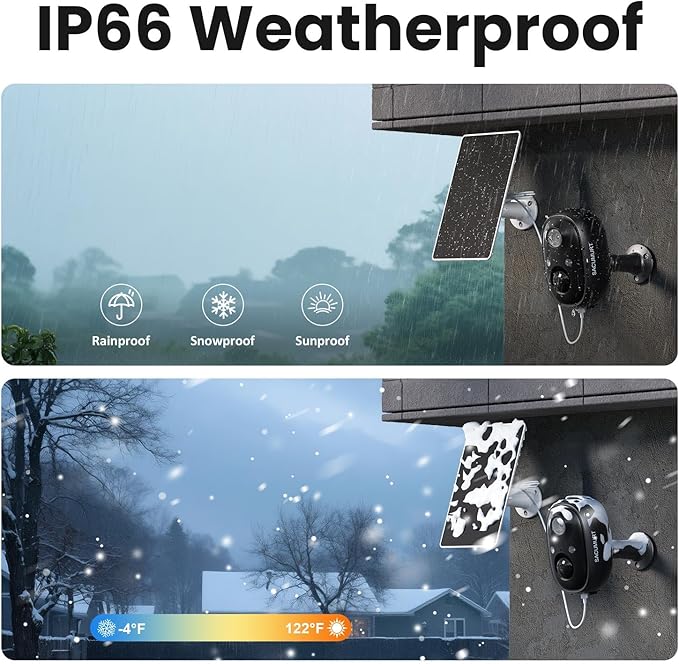 Solar Security Cameras Wireless Outdoor, 2.4G WiFi Camera Outdoor Wireless, Cameras for Home Security with Motion Detection, 2K Color Night Vision, Works with Alexa, IP66 Waterproof, 2 Packs