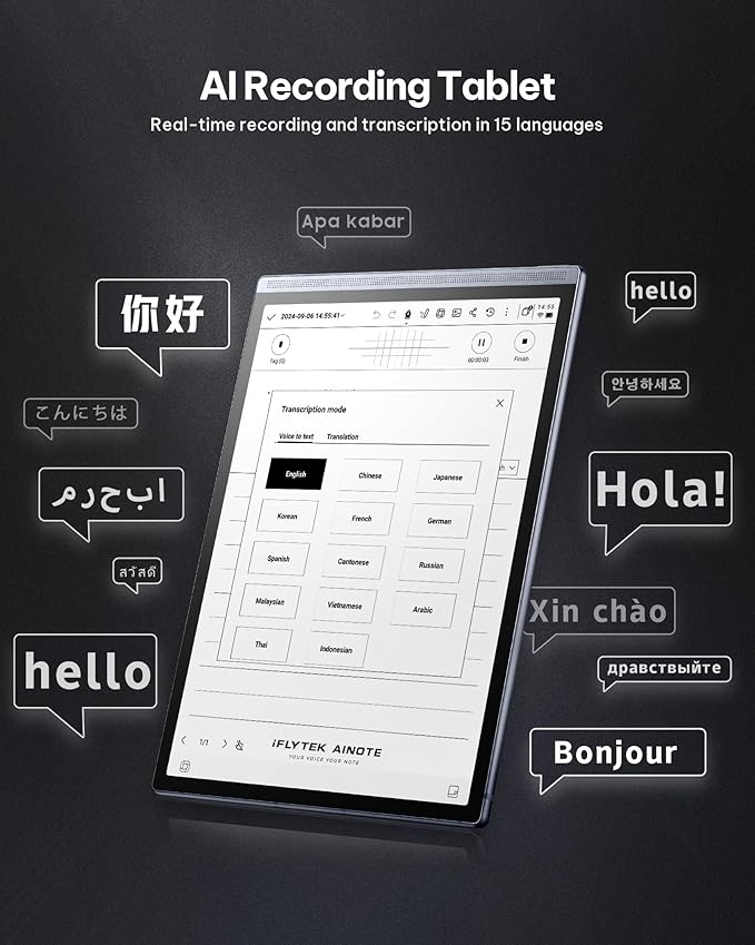 iFLYTEK AINOTE Air 2 AI Paper Tablet Writing Tablet, 8.2-inch Digital Notebook with Pen, Voice-to-Text Transcription, Multi-Languages Chatgpt Support