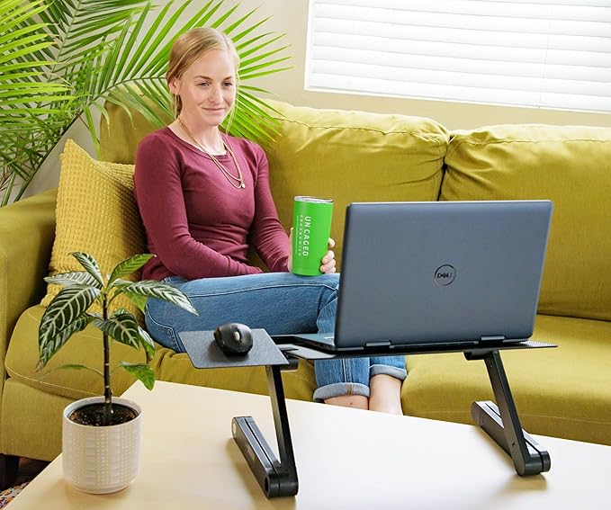 WorkEZ Adjustable Laptop Stand for Desk, Portable Laptop Stand Adjustable Height, Foldable Cooling Computer Holder Riser for Desk, Black