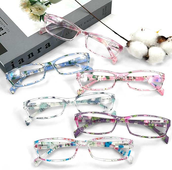 Henotin 6-Pack Reading Glasses Blue Light Blocking Anti Eyestrain Computer Reading Glasses for Women and Men Readers (Mix Color-B, 1.75, Diopters)