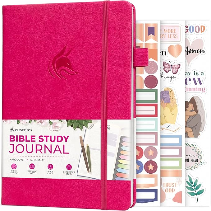 Clever Fox Bible Study Journal – Church Notes Notebook – Note Taking & Journaling Kit – Faith Based Religious Gifts & Accessories (Fuchsia)