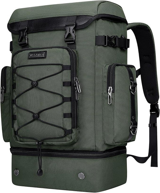 WITZMAN Travel Backpack for Men Women Carry on Bags for Airline Approved Convertible Duffle Luggage Backpack Shoe Compartment（B691 Green）