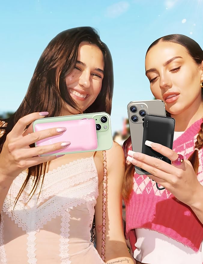 TG90° 2 Pack Slim 10000mAh Power Bank Built-in Foldable AC Wall Plug and Cables,Ultra Compact Cell Phone Charger,Pocket Size USB C Portable Charger Compatible with iPhone Samsung,Black & Pink