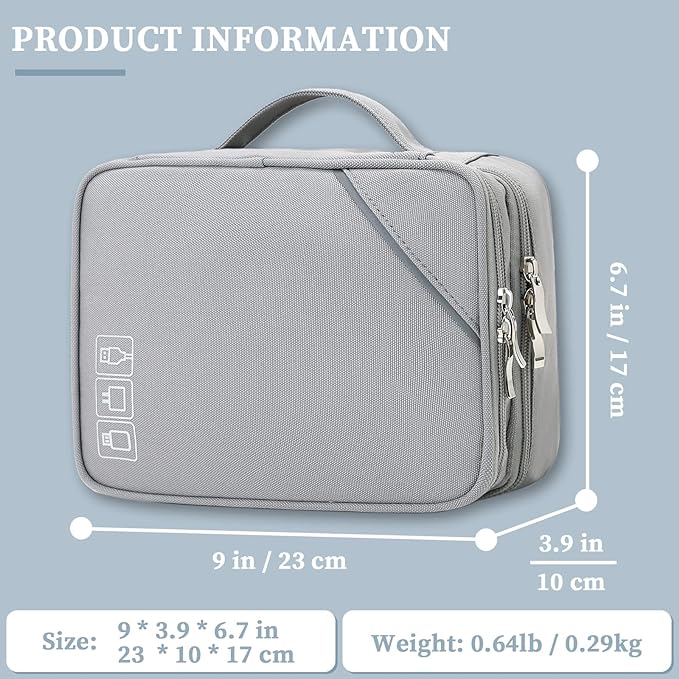 Lanola Travel Cable Organizer Bag, Electronic Accessories Case Portable Double Layer Cable Storage Bag for Cord,phone,Charger, Flash Drive,SD Card,Phone,Power Bank,Personal Items - Grey