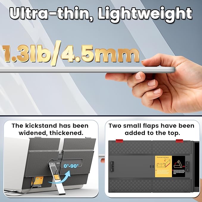 14" Laptop Screen Extender, Ultra-Thin Portable Dual Laptop Monitor Extender with FHD 1080P IPS Display, Plug & Play via HDMI/USB-A/Type-C for 13-17" Laptops, Works with Windows/Mac/Android