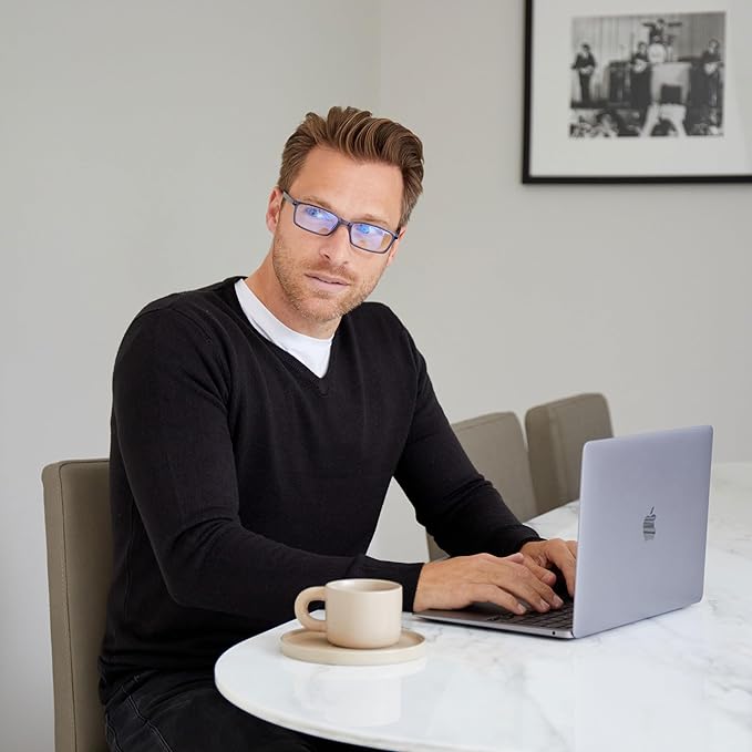 OPULIZE SEE Reading Glasses with Blue Light Blocking for Women and Men, Narrow Frame, Spring Hinges, Computer Gaming Glasses, Brown Blue Arm +2.5 (Pack of 1)