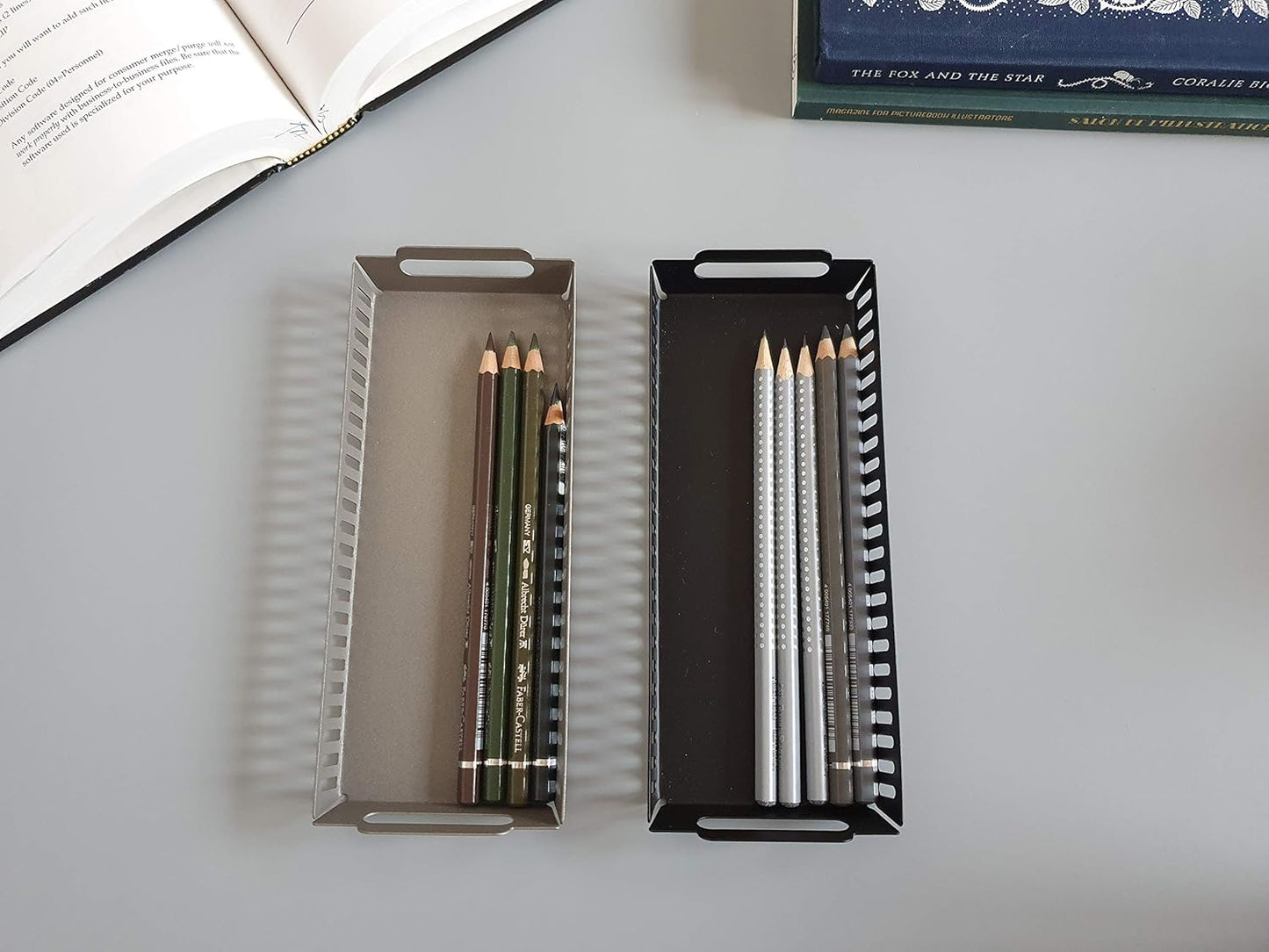 Metal Pen Pencil Tray Holder Office Desk Drawer Organizer Small Vanity Accessory Storage (Black)