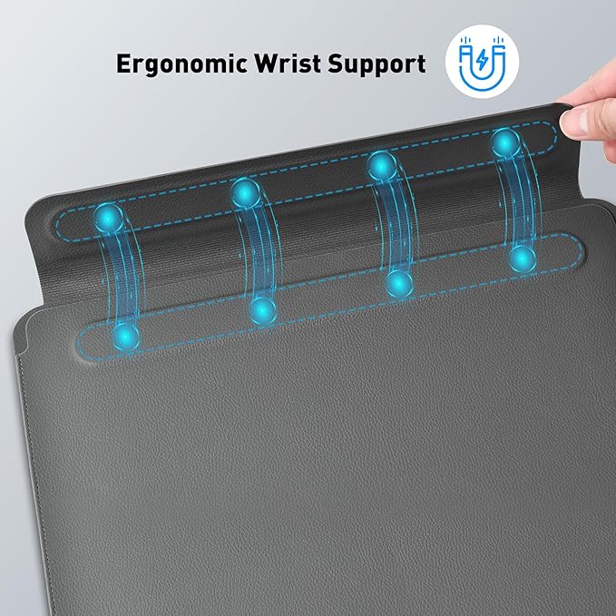 AboveTEK Laptop Sleeve Case for 13-14 inch MacBook Air/Pro, Slim Laptop Case with Stand, Ergonomic Wrist Rest & Mouse Pad, Waterproof Anti-Scratch Leather Bag for 13-14 Surface HP, Grey