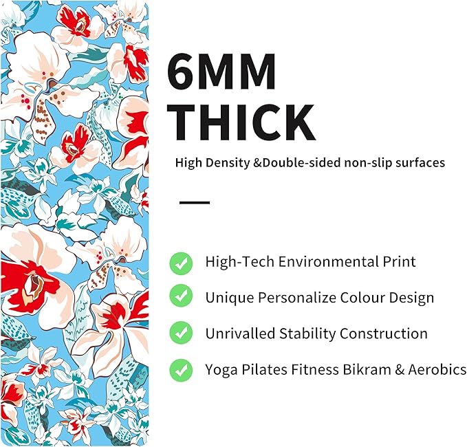 nuveti Yoga Mat Print Extra Thick TPE Non Slip Fitness Exercise Mat with Carrying Bag,72"x24" Extra Thick 6MM Exercise & Workout Mat for Yoga, Pilates Fitness and Floor Exercises