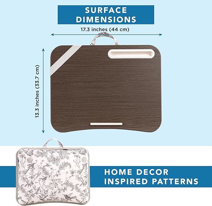 LAPGEAR Designer Lap Desk 2-Pack with Storage Basket, Phone Slot & Device Ledge – Hummingbird Toile – Fits Laptops up to 15.6" – Style No. 70413