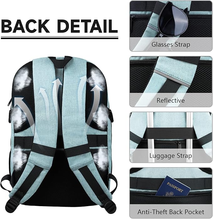 Lapsouno Extra Large Backpack, Travel Laptop Backpack, Carry on Backpack, Sturdy 17 Inch TSA Friendly with USB Port, Water Resistant College School Computer Bag Gifts for Men Women, Lake Green