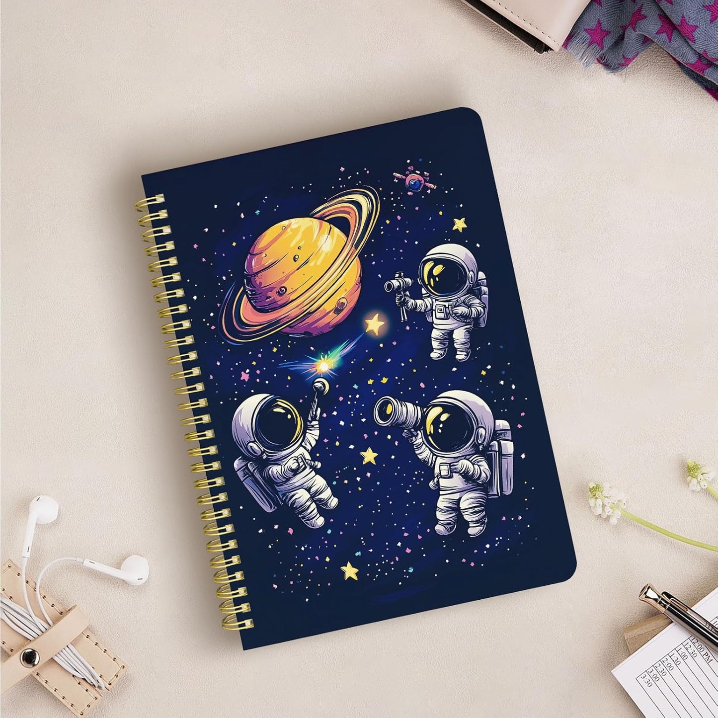 Cute Spiral Notebook journal B5 Aesthetic Pretty Design for Women Girls Kawaii with Pocket, 10 x 7.2 inch, Lined, Astronaut