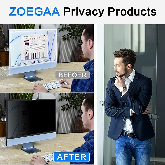ZOEGAA Removable 24 inch iMac Privacy Screen Filter (2021-2024, M1, M3, M4 Chip), Computer Monitor Privacy Screen for iMac 24 inch and Anti-Spy Anti Blue Light Glare Filter