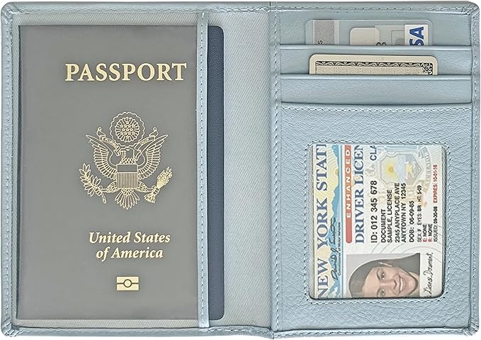 Personalized Monogrammed Chambray Leather RFID Passport Wallet and 2 Luggage Tags