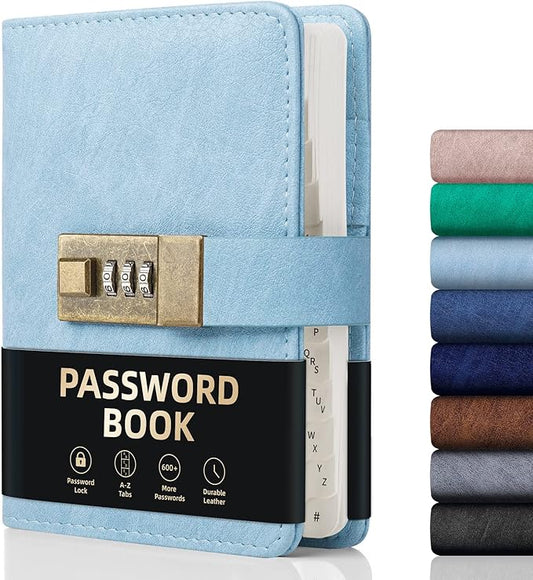 WEMATE Password Book with Lock, Password Book with Alphabetical Tabs 600+ Password Space, Password Organizer Logbook, Password Keeper for Computer & Website Logins,4.33X6.18in,Light Blue