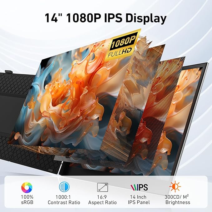 Vixtan Laptop Screen Extender, 14" FHD 1080P Portable Dual Monitor, Ultra-Thin 1.3lbs Plug & Play for 13"-17" Laptops