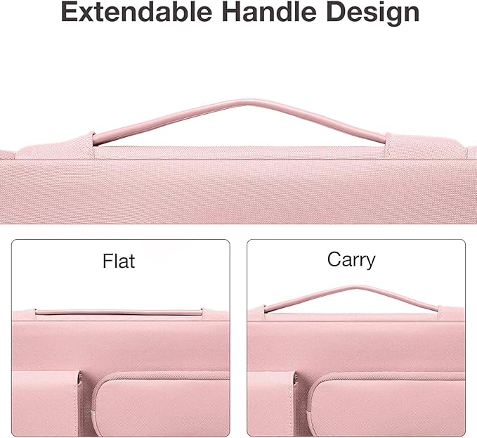 MOSISO 360 Protective Laptop Case 13.3 inch, 13-13.3 inch Laptop Sleeve Compatible with MacBook Air/Pro 13 / Pro 14, HP Dell ASUS Lenovo,Side Open Bag with 2 Raised&1 Flapover Pockets, Pink