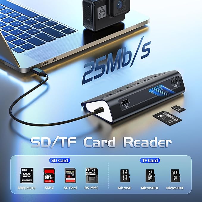 USB C Hub Ethernet, 10Gbps USB C Docking Station 10-in-1 with 4K@60Hz HDMI, Type-C & 2 USB A 3.2 Data, LAN, 2 USB A 2.0, PD 100W, SD/TF Ports, Powered USB Hub for Laptop, PC, iPhone 16/15, Mac