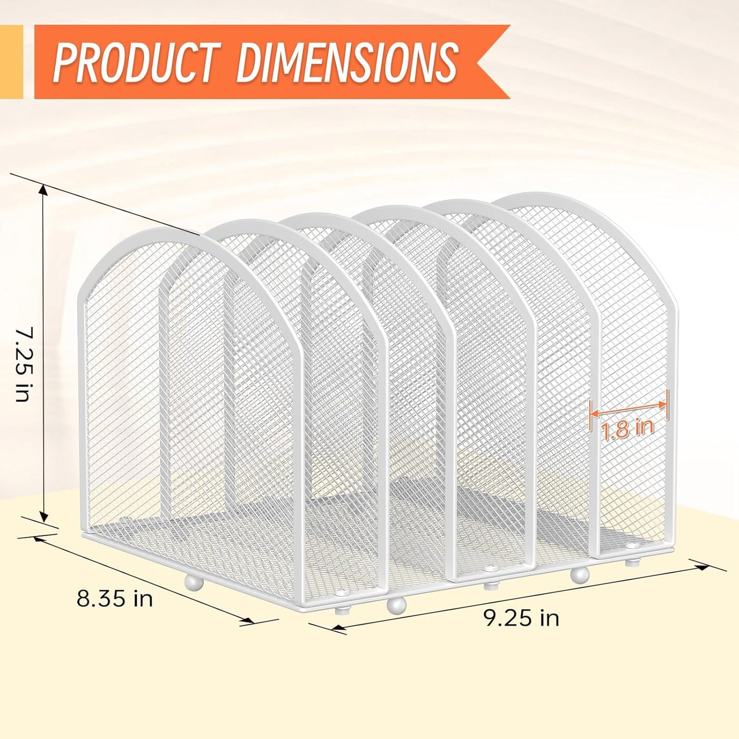 Desk File Organizer 5 Sections Desktop Organizer File Sorter Office Organization File Folder Holder for Office School & Classroom (White, 5 Section - 1Pack)