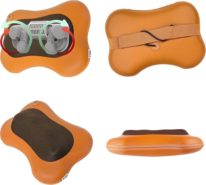 Zyllion Shiatsu Back and Neck Massager with Heat - 3D Electric Kneading Deep Tissue Massage Pillow for Muscle Pain Relief, Brown, ZMA-13