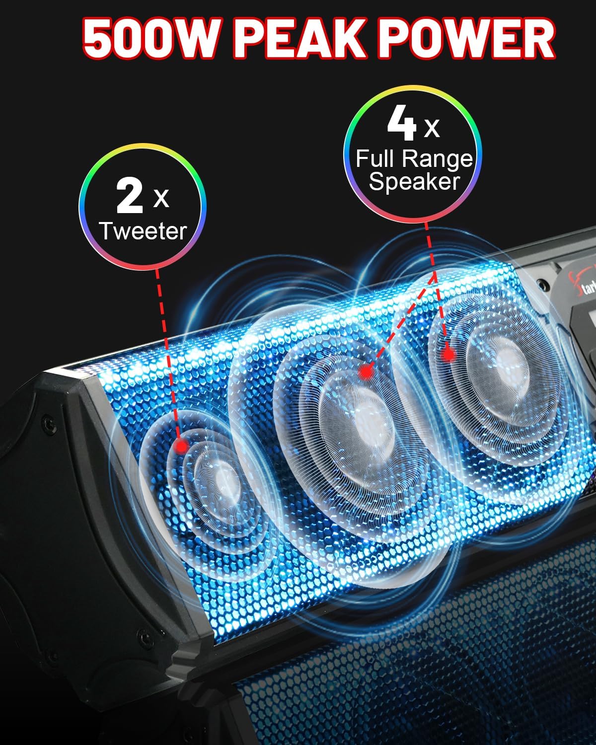 StarknightMT 26 Inch UTV Sound Bar TWS Bluetooth Speaker Golf Cart Sound Bar,Waterproof SxS Soundbar with Lightning RGB Lights 6-Speaker Compatible with RZR X3 Pioneer Talon - 1.25"- 2" Roll Cage