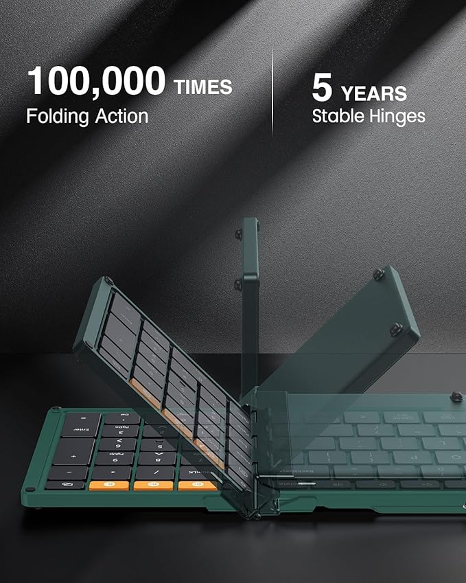 ProtoArc Foldable Bluetooth Keyboard, XK01 Folding Wireless Portable Keyboard with Number Pad, Full-Size Travel Keyboards for Windows iOS Android Tablet Smartphone Laptop PC - Dark Green