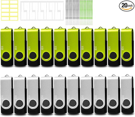 Thumb Drive 1GB USB Flash Drives 20 Pack 1GB USB 2.0 Jump Drives Multipack Memory Stick Zip Drive Pendrive 20 Packs with 20PCS Lanyards Label