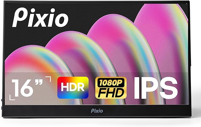 Pixio PX160 Wave Portable Monitor 15.6 inch 60Hz FHD 1080p IPS Panel HDR Screen Cover Stand USB-C HDMI Laptop Screen Extender Portable Monitor for Laptop, PC, Console, Phone