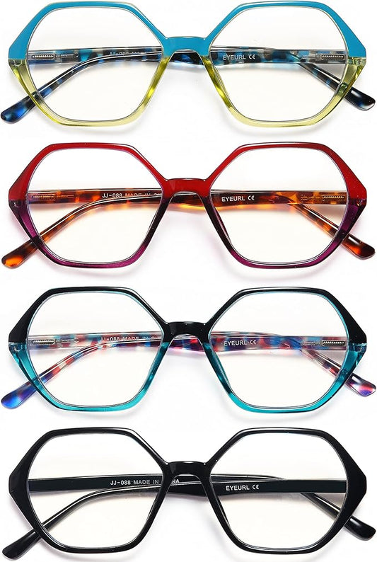 EYEURL Reading Glasses for Women 4-Pack Blue Light Blocking Reading Glasses Vintage Design Diamond-Shaped Frame Spring Hinge Readers Anti Glare Filter Lightweight Eyeglasses,0.5