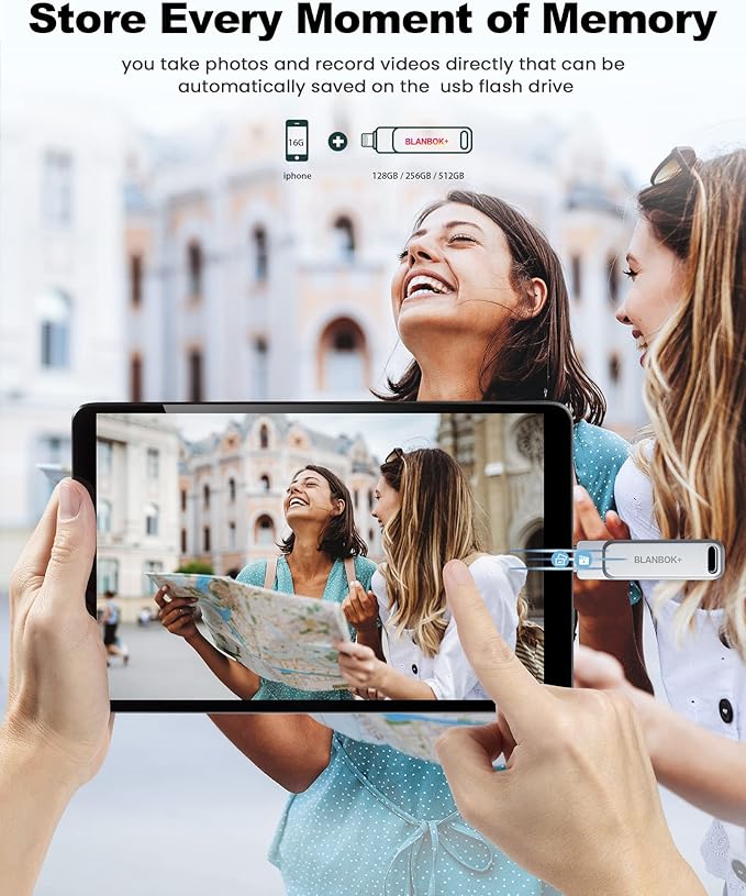 MFi Certified 128GB Photo Stick for iPhone Flash Drive,USB Memory Stick Thumb Drives High Speed USB Stick External Storage Compatible for iPhone/iPad/Android/PC